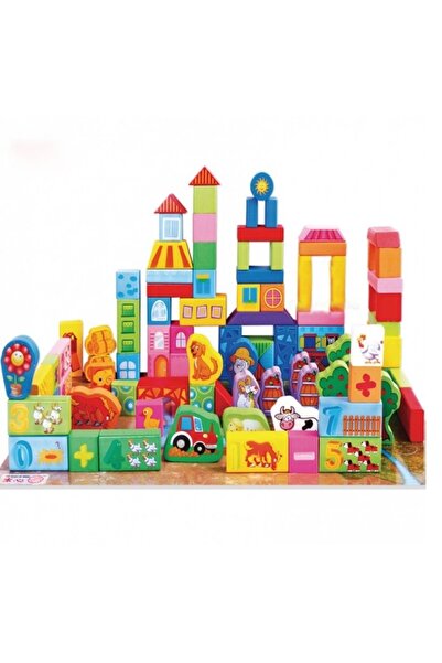 SDX Market Joc educativ Montessori tip Set de 100 cuburi din lemn animale domestice