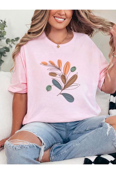 Sarah's Boutique Women's T-Shirt – 100% Cotton – COLORED ABSTRACT LEAFS