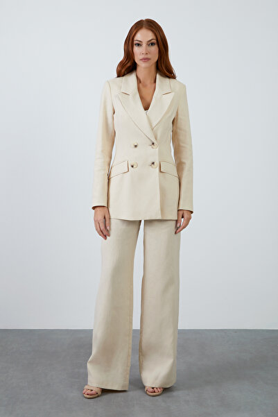 GİZİA Düğme Detaylı Ceketli Ve Palazzo Pantolonlu Bej Takım