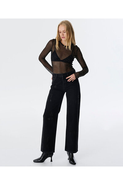 Twist Slogan Wide Leg Fit Jean Pants