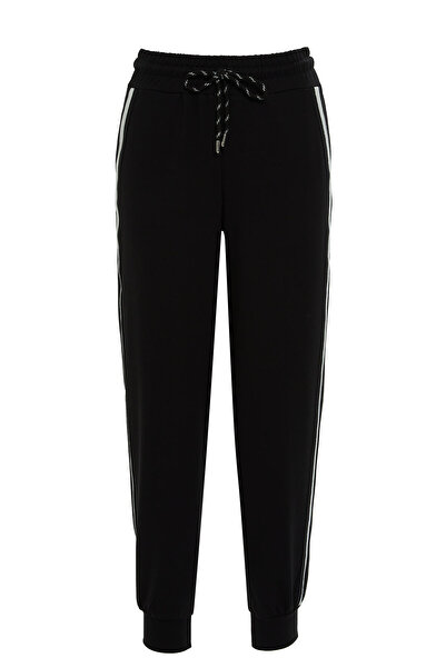 GİZİA Yanları Tiktaklı Bağcıklı Siyah Eşofman