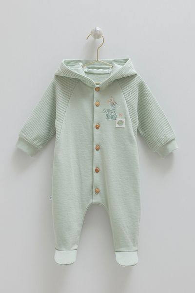 Caramell Baby Boy 100% Cotton Hooded Jumpsuit - Super Star Pattern (3-12 Months)