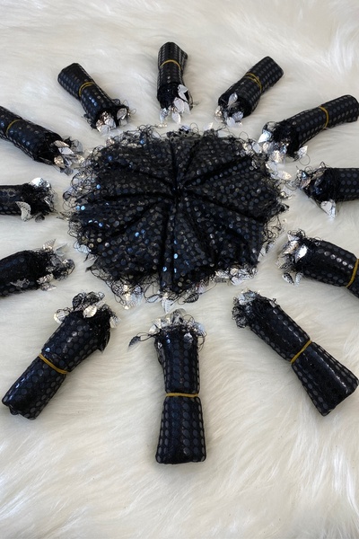 ZEYMERADE Black Silver Halay Handkerchief, Bridal Handkerchief, Sequin Halay ...