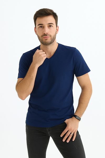 sermoda Men's Slim Fit V-Neck T-Shirt - Slim Fit Basic Casual T-Shirt Navy Blue
