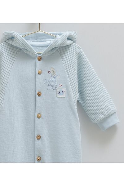 Caramell Baby Boy 100% Cotton Hooded Jumpsuit - Super Star Pattern (3-12 Months)