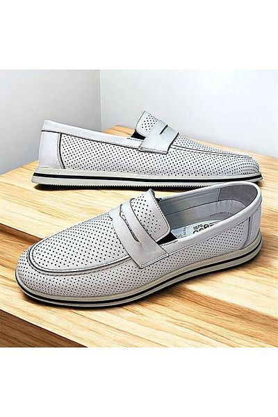 KAFKASLAR AYAKKABI Genuine Leather White Soft and Flexible Loafer Men's Shoes