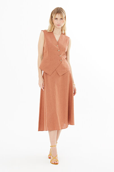 GİZİA Midi Etek ve Yelekli Tarçın Takım