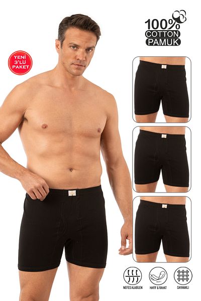 ÖZKAN underwear Özkan 0043 3 Pack Men's 100% Cotton Combed Single Jersey Fabric Flexible Comfortable Long Johns Boxer Underpants