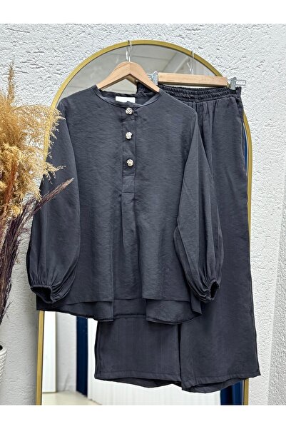 BENAHOLL بدلة لورونا بأكمام بالون وأزرار أمامية مع بنطلون كوبرا مودال-NL520 أنثراسيت