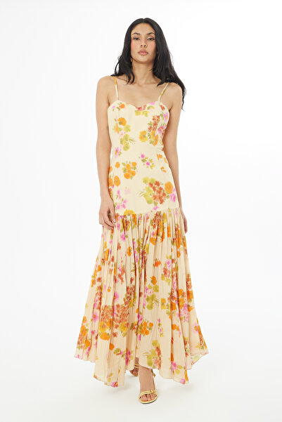 GİZİA Eteği Pileli Askılı Uzun Elbise