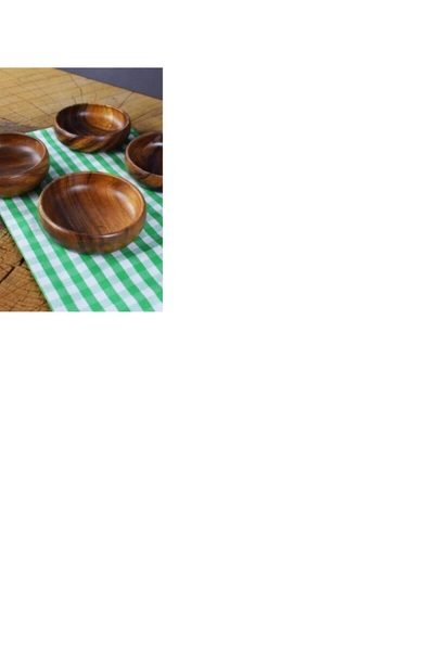 Global Ersat 4-Piece Wooden Snack Bowl - Round Natural Snack Plate, 10 cm