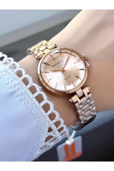 Ferrucci Milano Cream Dial Rose Gold Metal Cord Women Wrist Watch