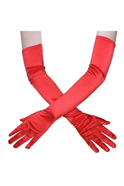 Skygo Red Color Extra Luxury Shiny Long Size Satin Gloves