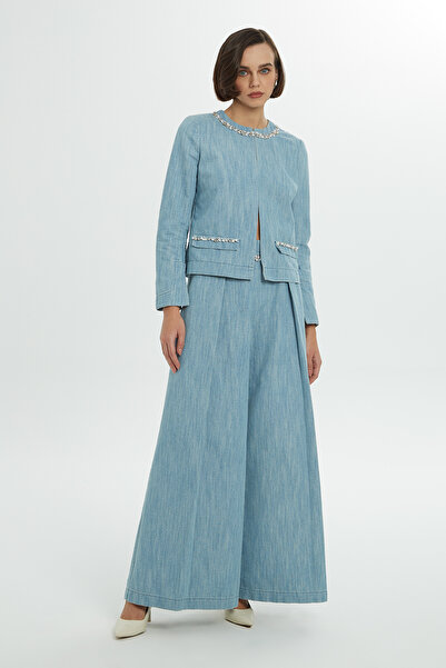 GİZİA Taş İşlemeli Mavi Denim Ceket