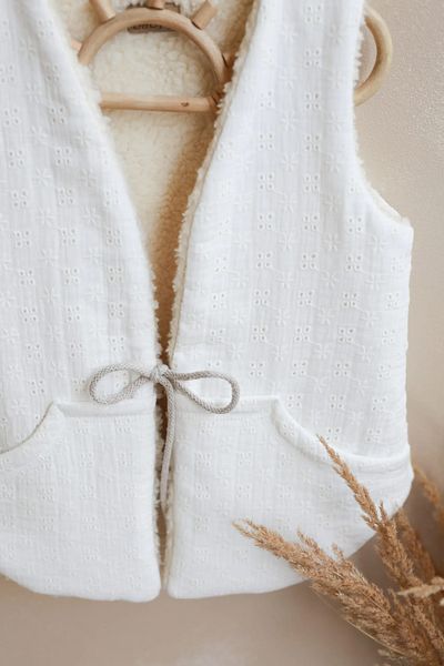 BABYLY Reversible girl's vest, ecru embroidered cotton & cream loop 92-98cm