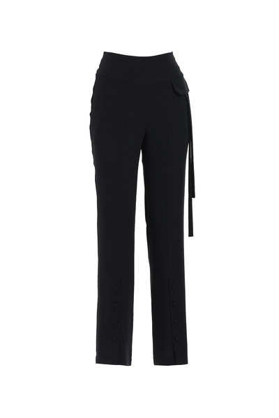 GİZİA Paçası Düğme Detaylı Siyah Pantolon