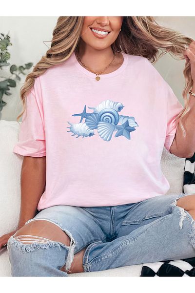 Sarah's Boutique Women's T-Shirt – 100% Cotton – BABY BLUE OCEAN