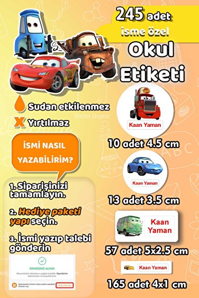 Sticker Ekspres Okul Etiketi Cars Arabalar Temalı Kalem Defter Etiketi Araba ...