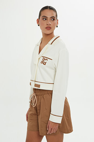 GİZİA V Yaka Kısa Ekru Ceket