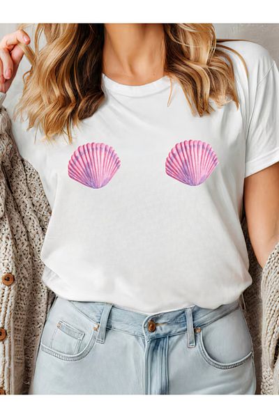 Sarah's Boutique Women's T-Shirt – 100% Cotton – SEASHELL TROPICAL