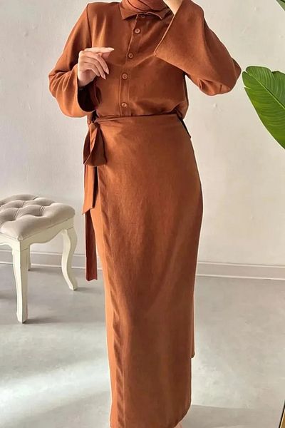 Tesettür Diyarı Side Tie Detailed Skirt Shirt Suit