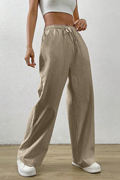 Tarz Cool Mink Wide Leg Muslin Women's Trousers