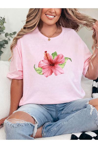 Sarah's Boutique Women's T-Shirt – 100% Cotton – PINK FLOWER
