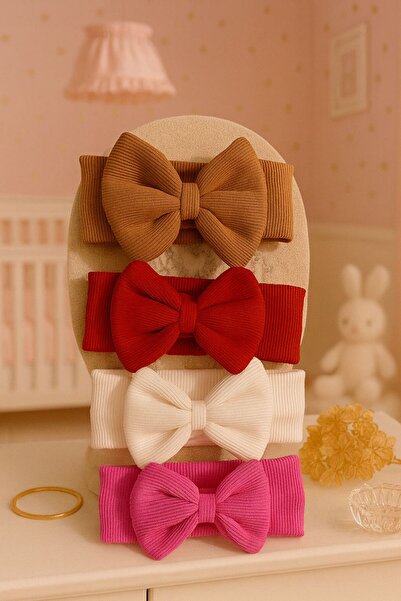 Pico Baby Set de 4 bandane cu două straturi pentru fetiță și copil (maro/roșu/alb/roz)