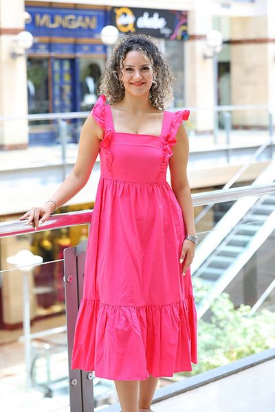 Blues Outlet Women's Shoulder Ruffle Strap Dress-Pink