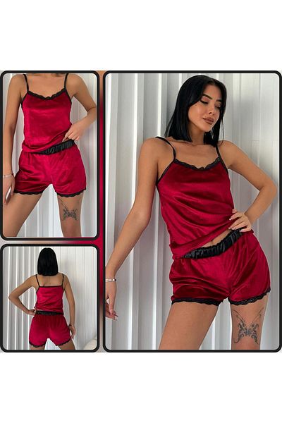 FENZO Women's Velvet Pajama Set with Shorts Cotton Print Detail