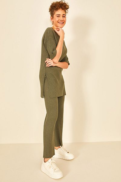 EYYE Women's Cotton Short Sleeve Twill Blouse Pants Set