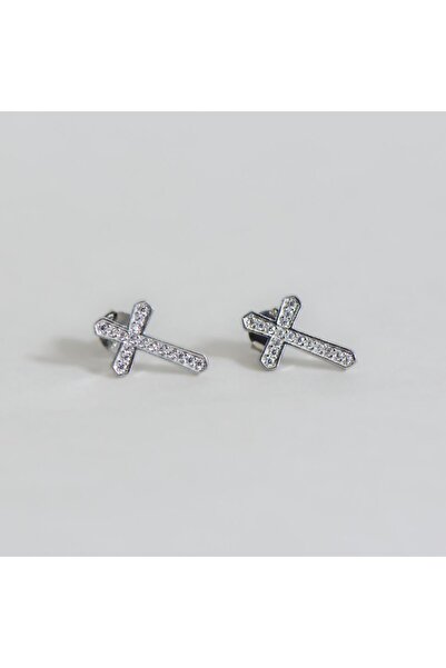 Lithora Jewellery Haç Motifli Zirkon Taşlı Gümüş Küpe