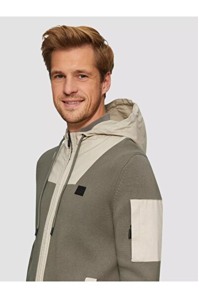 s.Oliver Men's cotton cardigan, with hood and slant pockets