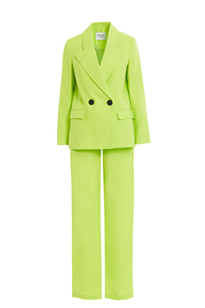 GİZİA Kontrast Düğme Detaylı Ceket Ve Palazzo Pantolonlu Yeşil Takım