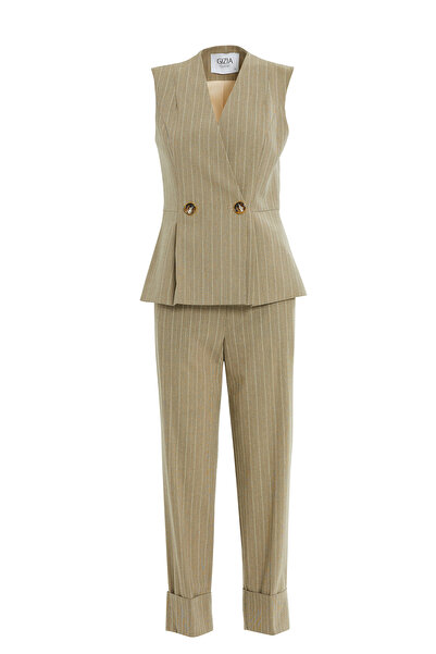 GİZİA Duble Paça Pantolonlu Bej Kadın Takım Elbise