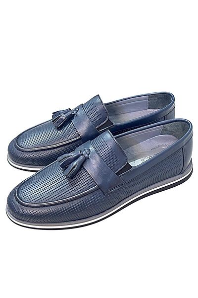 KAFKASLAR AYAKKABI Tassel Genuine Leather Navy Blue Soft and Flexible Loafer Men's Shoes