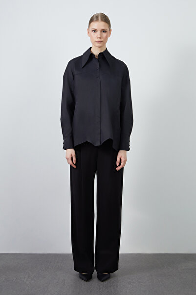 GİZİA Kup Detaylı Siyah Poplin Gömlek