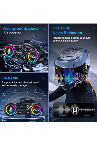 Vothoon Y13 Motor Kask Kulaklık RGB Modlu Radyolu Motosiklet Kulaklık 5.3 Bluetooth Intercom