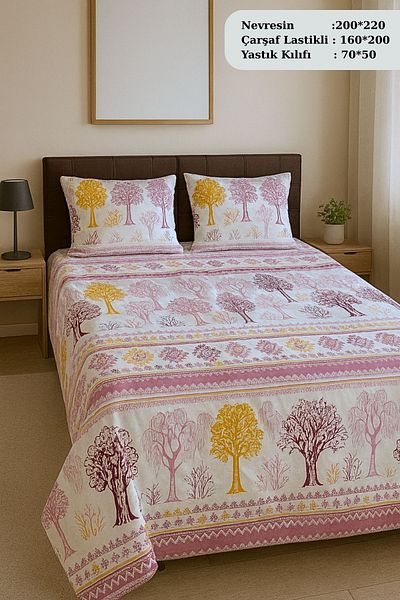 MixCotten Home Double Duvet Cover Set Fitted Sheet + Duvet Cover + 2 Pillowcases