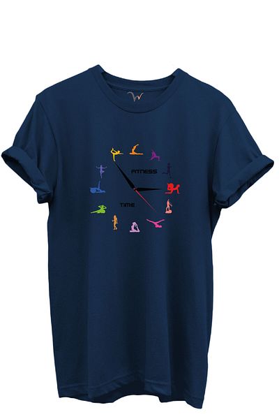 WİDİ Fitness Time Sports and Yoga Figured Colorful Design 100% Cotton Regular Fit Unisex T-Shirt