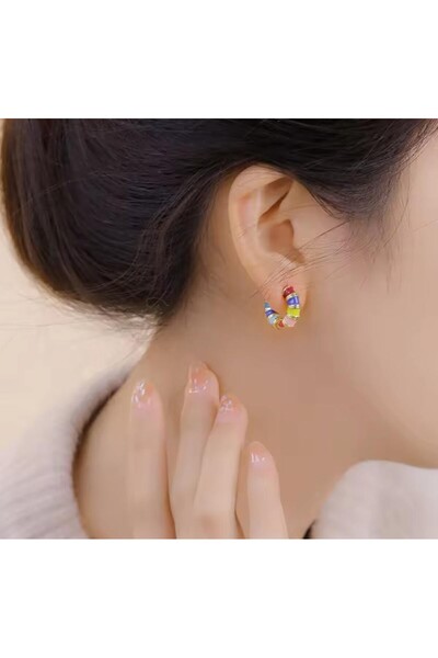 BY YASİN TOPÇU Steel Hoop Earrings with Colorful Detail