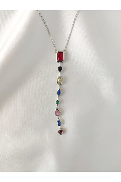 Evorya Women's Steel Color Zircon Stone Y Necklace