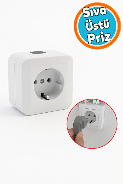 NZB Sıva Üstü Topraklı Monofaze Priz Tekli Grup Priz Kare Fiş Grup Priz Kablo...
