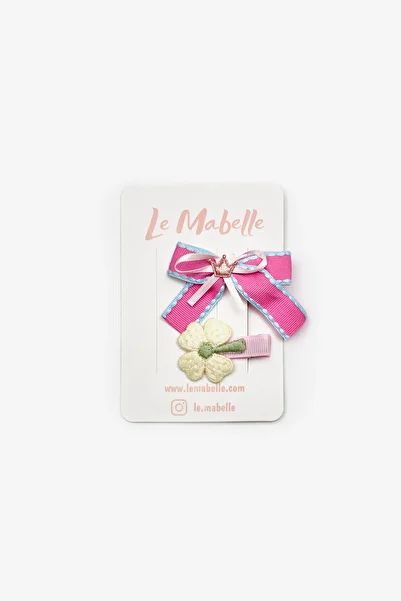 Le Mabelle Girl's 2-Piece Buckle Set with Pink Bow and Flower Figures