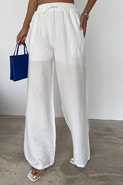 Noa Noa Kadın Beyaz Bol Paça Rahat Pantolon – Yazlık Elastik Bel Astarlı