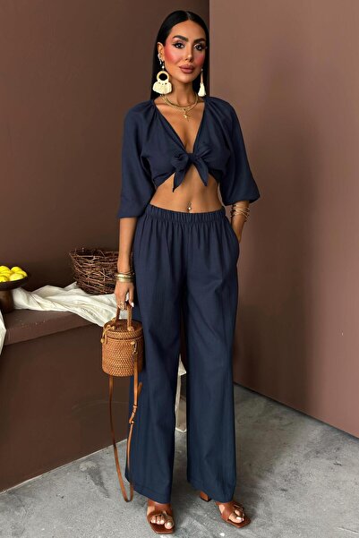 Lijuri Linen Suit with Balloon Sleeves and Tie Detail 10182