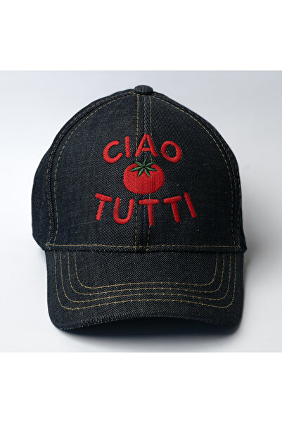 Nome Studio Nakışlı Denim Şapka Pamuklu Kumaşlı-Yazı ve Domates Nakışlı Şapka...