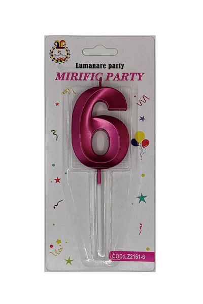 SDX Market Cake candle, number 6, Metallic pink, 15 cm