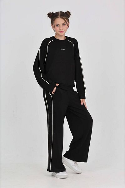RAPAPA Girl's Oversize Casual Long Sleeve Tracksuit Set 7085 Black