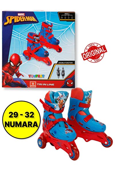 TOYFEST Spider Örümcek Adam Desenli Inline 3 Tekerlekli Paten - (29 - 32 Numara için Ayarlanabilir)